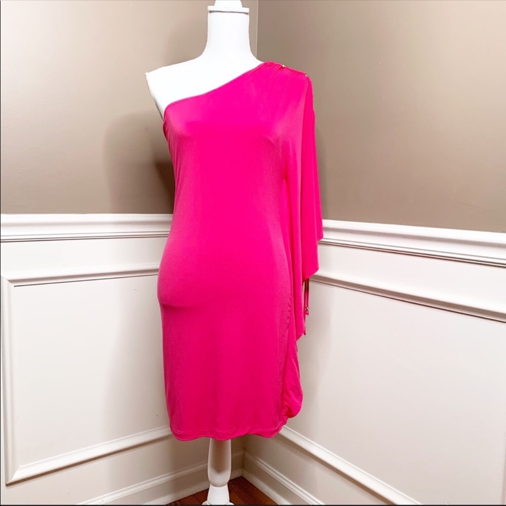 Cache hot pink one shoulder body con dress